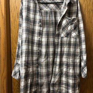 Men's Plaid Button-Up Shirt - Brown and White